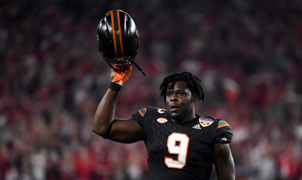 MIAMI GARDENS, FL - DECEMBER 30: Chad Thomas #9 of the Miami Hurricanes reacts during the first qua...