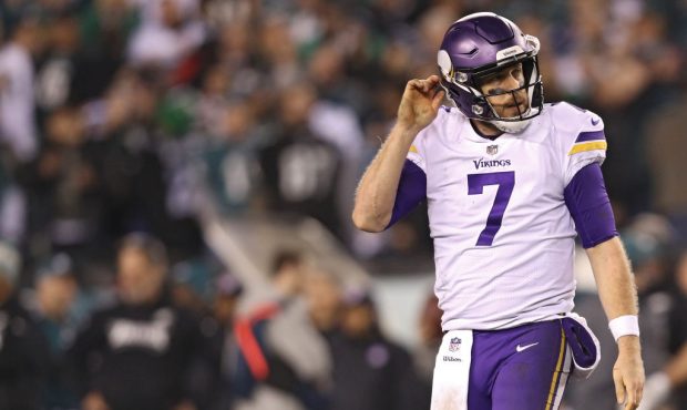 PHILADELPHIA, PA - JANUARY 21: Case Keenum #7 of the Minnesota Vikings reacts during the fourth qua...