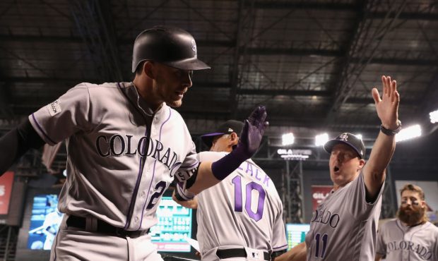 during the National League Wild Card game at Chase Field on October 4, 2017 in Phoenix, Arizona....