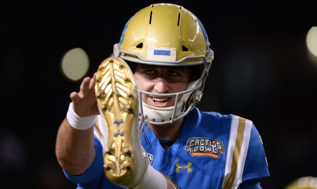 PHOENIX, AZ - DECEMBER 26: Quarterback Josh Rosen #3 of the UCLA Bruins warms up on the field for t...
