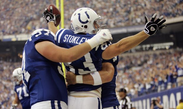 INDIANAPOLIS - SEPTEMBER 17:  Wide receiver Brandon Stokley #81 of the Indianapolis Colts celebrate...