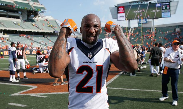 CINCINNATI, OH - SEPTEMBER 25:  Aqib Talib #21 of the Denver Broncos celebrates after defeating the...