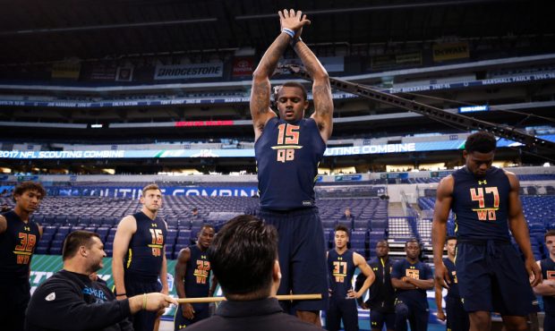 INDIANAPOLIS, IN - MARCH 04: Quarterback Deshaun Watson of Clemson stands has measurements taken du...