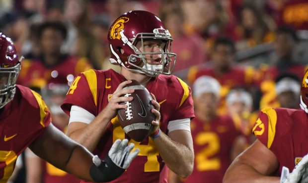LOS ANGELES, CA - NOVEMBER 04:  Quarterback Sam Darnold #14 of the USC Trojans looks to pass in the...