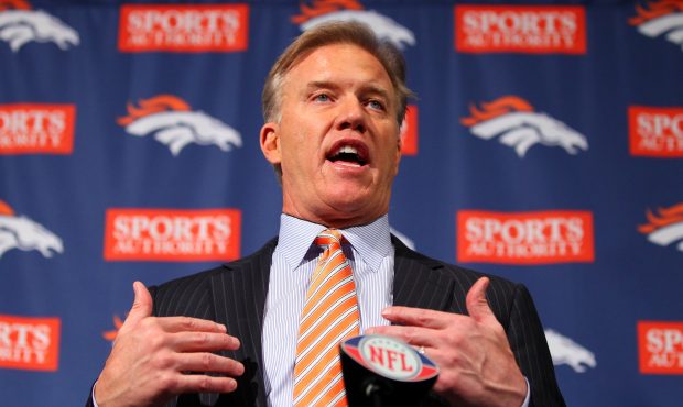 ENGLEWOOD, CO - MARCH 20:  Executive vice president of football operations John Elway speaks during...