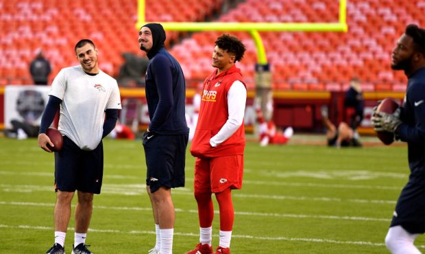 Denver Broncos quarterbacks Chad Kelly and Paxton Lynch and Kansas City Chiefs quarterback Patrick ...