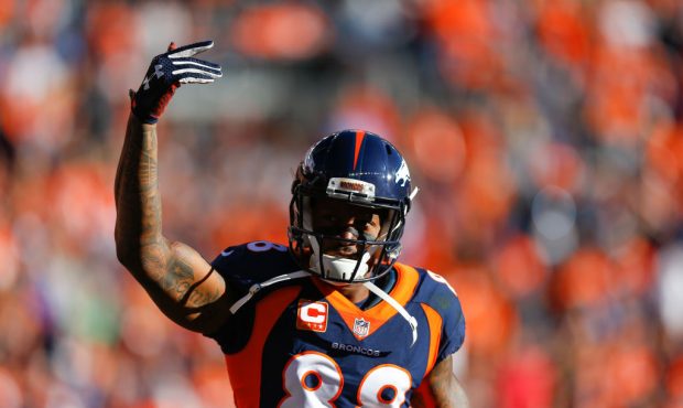 DENVER, CO - DECEMBER 10:  Wide receiver Demaryius Thomas #88 of the Denver Broncos pumps up the cr...