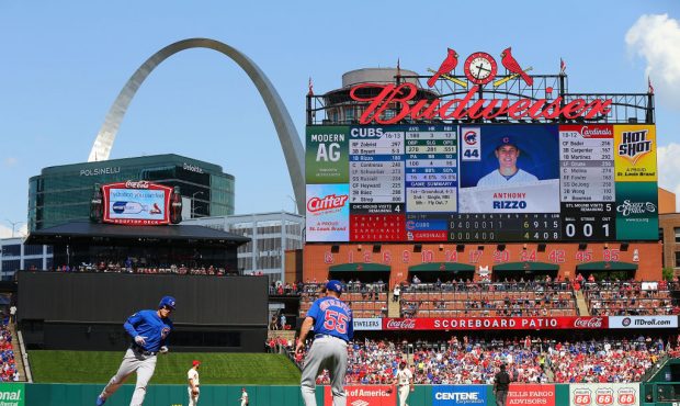 Anthony Rizzo (44) of the Chicago Cubs rounds the bases after hitting a home run against the St. Lo...