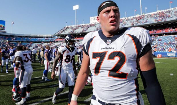 Garett Bolles #72 of the Denver Broncos after an NFL game against the Buffalo Bills on September 24...