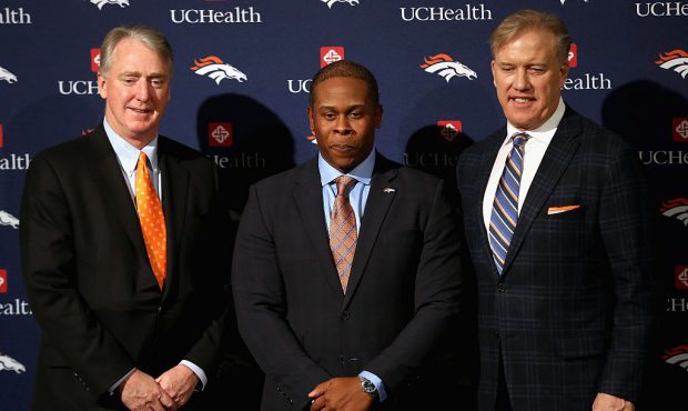 ENGLEWOOD, CO - JANUARY 12:  Denver Broncos President and CEO Joe Ellis, Vance Josepf and General M...
