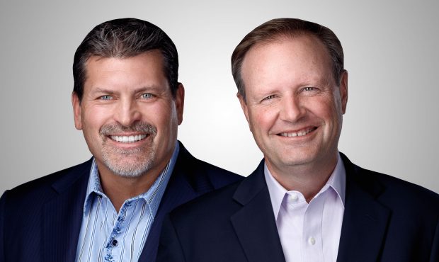 A promotional photo of "Schlereth and Evans" hosts Mark Schlereth, left, and Mike Evans....