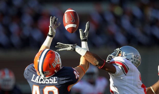 CHAMPAIGN, IL - OCTOBER 15: Christian Bryant #2 of the Ohio State Buckeyes breakups a pass intended...