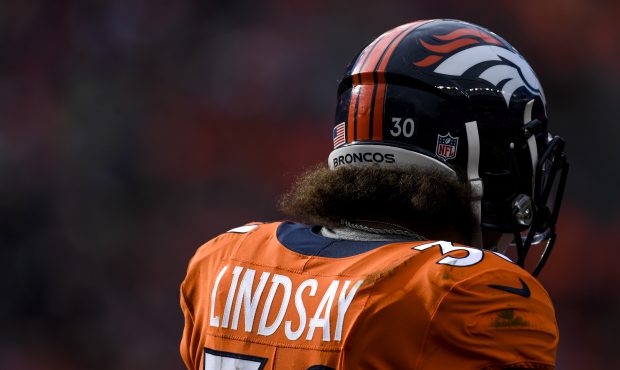 Phillip Lindsay (30) of the Denver Broncos awaits a kickoff against the Seattle Seahawks during the...