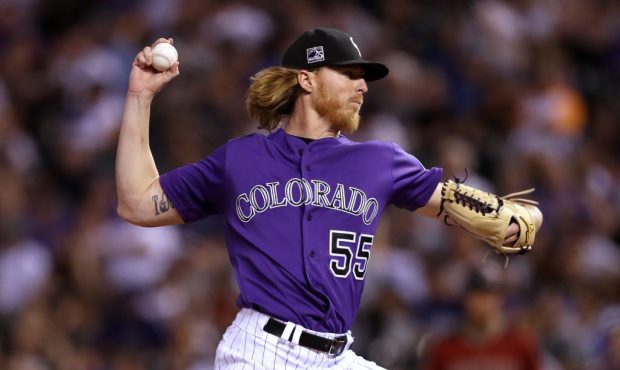 DENVER, CO - SEPTEMBER 12:  Starting pitcher Jon Gray #55 of the Colorado Rockies throws in the thi...