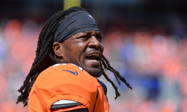 DENVER, CO - SEPTEMBER 9:  Defensive back Adam Jones #24 of the Denver Broncos reacts to a call aga...