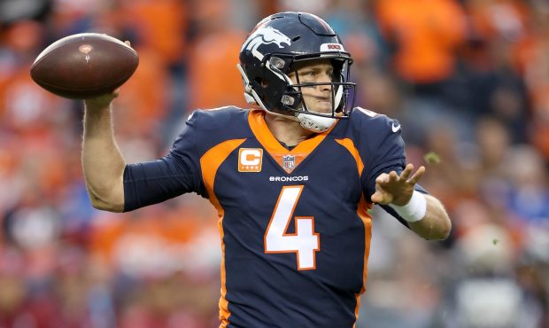 Quarterback Case Keenum #4 of the Denver Broncos throws against the Kansas City Chiefs at Broncos S...