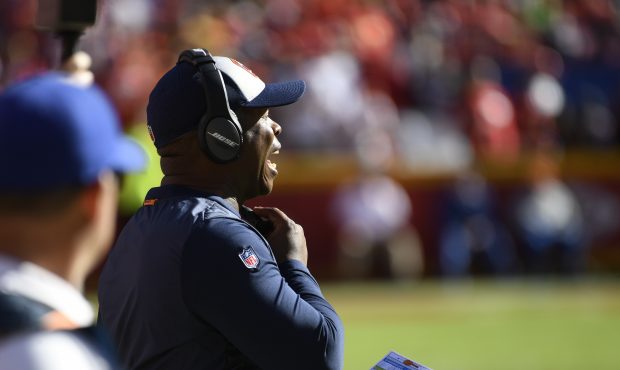 Denver Broncos head coach Vance Joseph on the sidelines late in the fourth quarter against the Kans...