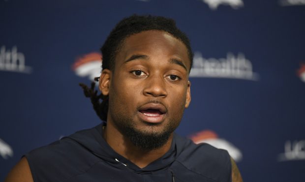 Denver Broncos cornerback Bradley Roby talks about the upcoming season during a press conference at...