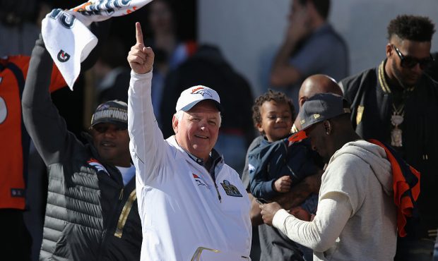 DENVER, CO - FEBRUARY 09:  Wade Phillips defensive coordinator of the Denver Broncos celebrates on ...