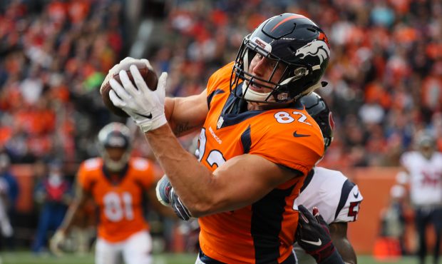 Denver Broncos tight end Jeff Heuerman (82) makes a reception during a game between the Denver Bron...