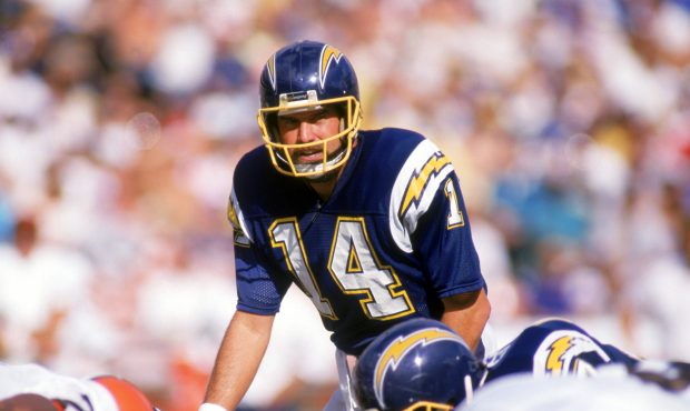 SAN DIEGO -1987: Dan Fouts #14 of the San Diego Chargers stands at the line of scrimmage during the...