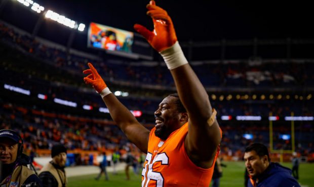 DENVER, CO - NOVEMBER 25:  Defensive end Shelby Harris #96 of the Denver Broncos walks off the fiel...