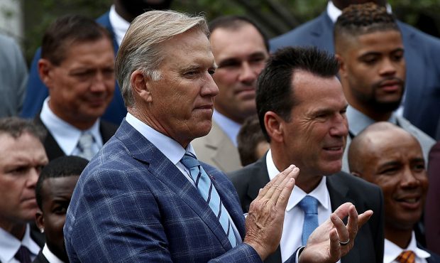 WASHINGTON, DC - JUNE 06:  Denver Broncos General Manager John Elway (L) and Broncos head coach Gar...