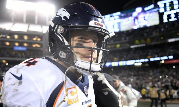 OAKLAND, CA - DECEMBER 24: Case Keenum #4 of the Denver Broncos walks off the field following their...