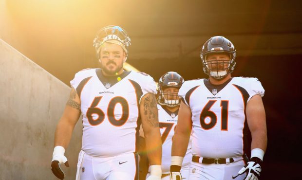 SANTA CLARA, CA - AUGUST 19:  Connor McGovern #60 and Matt Paradis #61 of the Denver Broncos walk o...