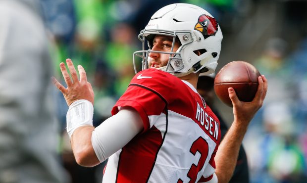 Josh Rosen #3 of the Arizona Cardinals warms-up before the game against the Seattle Seahawks at Cen...