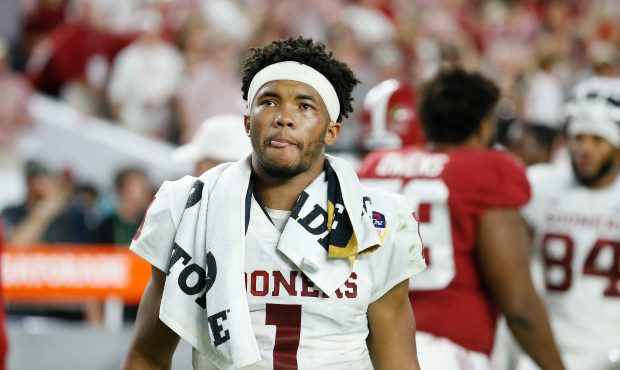Kyler Murray #1 of the Oklahoma Sooners reacts after losing to the Alabama Crimson Tide in the Coll...