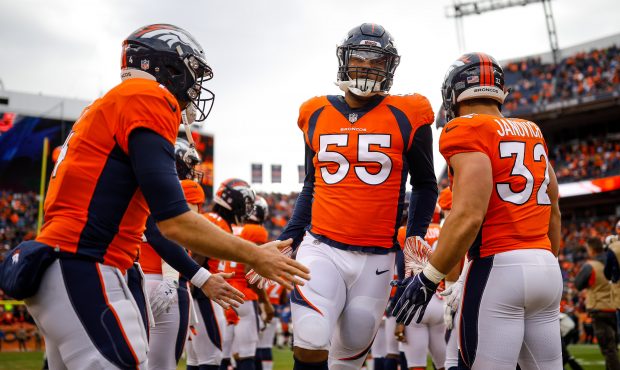 DENVER, CO - DECEMBER 30:  Outside linebacker Bradley Chubb #55 of the Denver Broncos runs onto the...