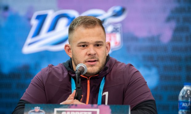 N.C. State offensive lineman Garrett Bradbury answers questions from the media during the NFL Scout...