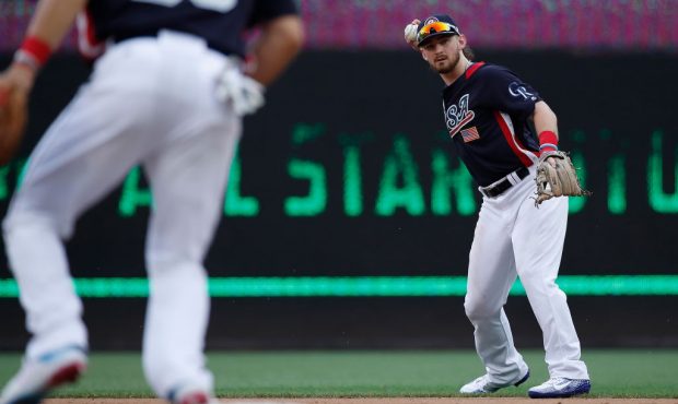 Brendan Rodgers #1 of the Colorado Rockies and the U.S. Team makes a play during the SiriusXM All-S...
