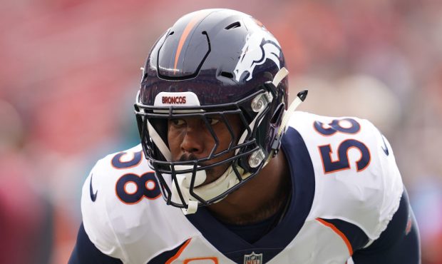 SANTA CLARA, CA - DECEMBER 09: Von Miller #58 of the Denver Broncos warms up prior to their game ag...