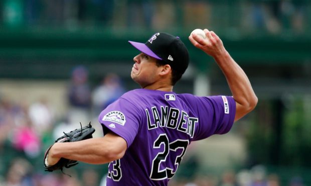 CHICAGO, ILLINOIS - JUNE 06: Peter Lambert #23 of the Colorado Rockies pitches in the first inning ...