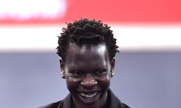 NEW YORK, NEW YORK - JUNE 20: NBA Prospect Bol Bol looks on before the start of the 2019 NBA Draft ...