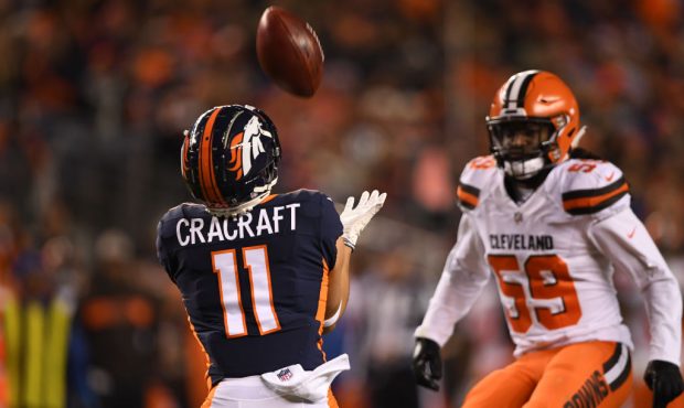 2018: Denver Broncos punt returner River Cracraft makes a fair catch in the second quarter as the D...