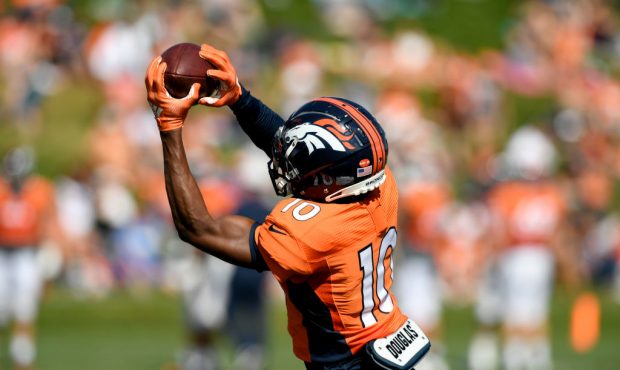 ENGLEWOOD, CO - AUGUST 11: Denver Broncos wide receiver Emmanuel Sanders catches  the ball during t...