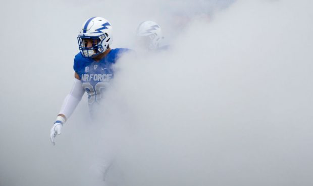 Air Force walks onto the field during the Navy vs. Air Force football game at Falcon Stadium on Oct...