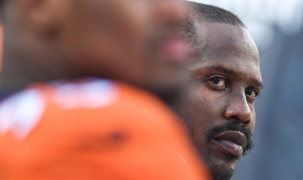 DENVER, CO - SEPTEMBER 29: Von Miller (58) of the Denver Broncos sits on the bench as the offense w...