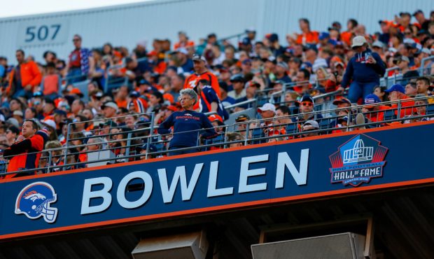 DENVER, CO - OCTOBER 13: The Pro Football Hall of Fame logo was added to the late owner of the Denv...