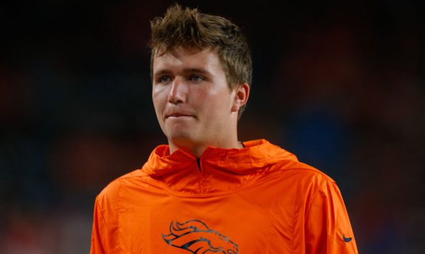 DENVER, CO - AUGUST 29: Quarterback Drew Lock #3 of the Denver Broncos looks on against the Arizona...