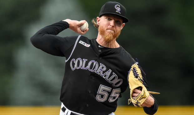 DENVER, CO - AUGUST 16: Jon Gray #55 of the Colorado Rockies pitches against the Miami Marlins in t...
