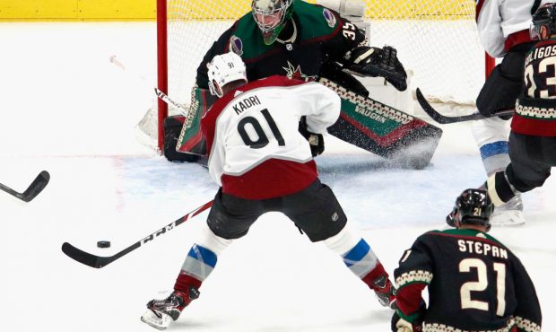 EDMONTON, ALBERTA - AUGUST 17: Nazem Kadri #91 of the Colorado Avalanche moves in and scores his se...
