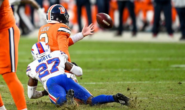 DENVER, CO - DECEMBER 19: Denver Broncos quarterback Drew Lock (3) fumbles as he is sacked in the t...