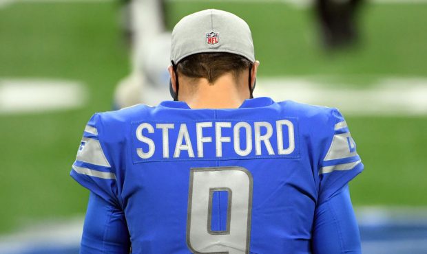 DETROIT, MICHIGAN - DECEMBER 13: Matthew Stafford #9 of the Detroit Lions stands on the field befor...
