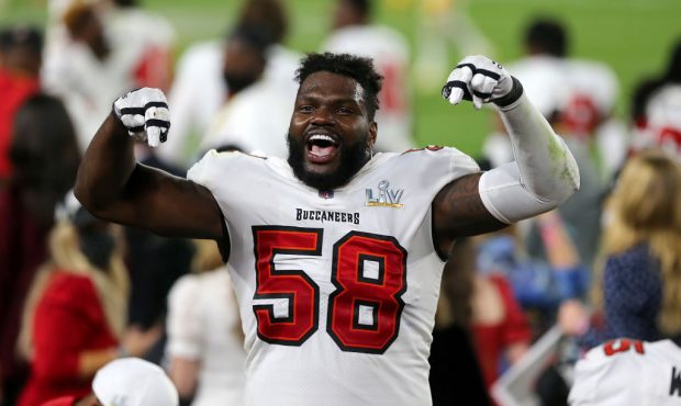 TAMPA, FL - FEBRUARY 07: Shaquil Barrett (58) of the Buccaneers was telling the fans that this was ...