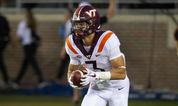 TALLAHASSEE, FL - SEPTEMBER 03: Virginia Tech Hokies defensive back Caleb Farley (3) catches the ki...