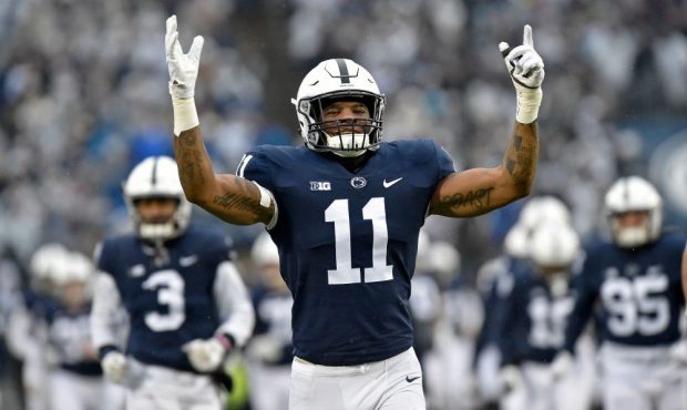 STATE COLLEGE, PA - NOVEMBER 24: Penn State LB Micah Parsons (11) leads the team onto the field bef...
